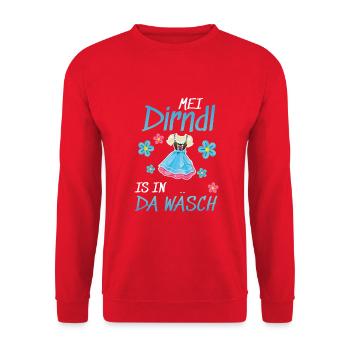 Dirndl Tracht | Mei Dirndl is in da - Unisex Pullover - Rot - Vorne - Alina (178cm) & Michal (187cm)