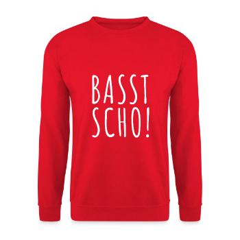 Basst Scho | Trachten Hirsch - Unisex Pullover - Rot - Vorne - Alina (178cm) & Michal (187cm)
