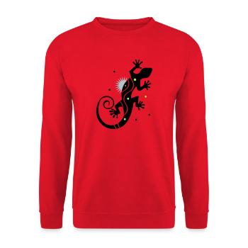 Stilisierter Gecko im klaren Vektorstil - Unisex Pullover - Rot - Vorne - Alina (178cm) & Michal (187cm)
