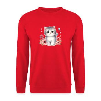 Cute Cat - Unisex Sweatshirt - red - Front - Alina (178cm) & Michal (187cm)