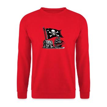 Pirate Adventure with Skull and Ship - Unisex Sweatshirt - red - Front - Alina (178cm) & Michal (187cm)