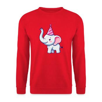 Cute Happy Elephant with Party Hat - Birthday - Unisex Sweatshirt - red - Front - Alina (178cm) & Michal (187cm)