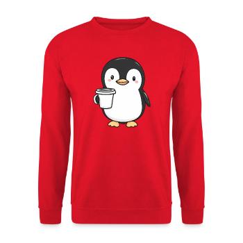 Cute Penguin Holding Coffee Cup - Adorable Design - Unisex Sweatshirt - red - Front - Alina (178cm) & Michal (187cm)
