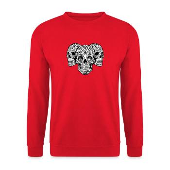 Ornamentale dreiteilige Schädel - Unisex Pullover - Rot - Vorne - Alina (178cm) & Michal (187cm)