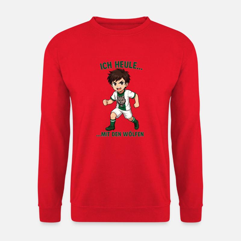 Kämpferischer Junge mit Wolf-Motiv - Unisex Pullover - Rot
