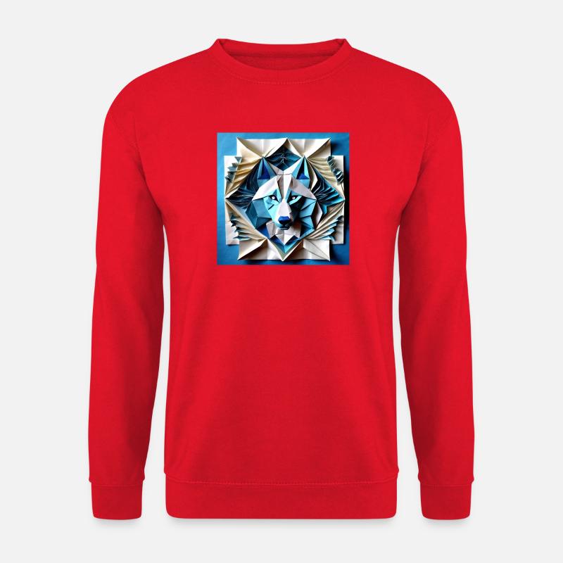 3D Papier Handcrafted Wolf - Unisex Pullover - Rot