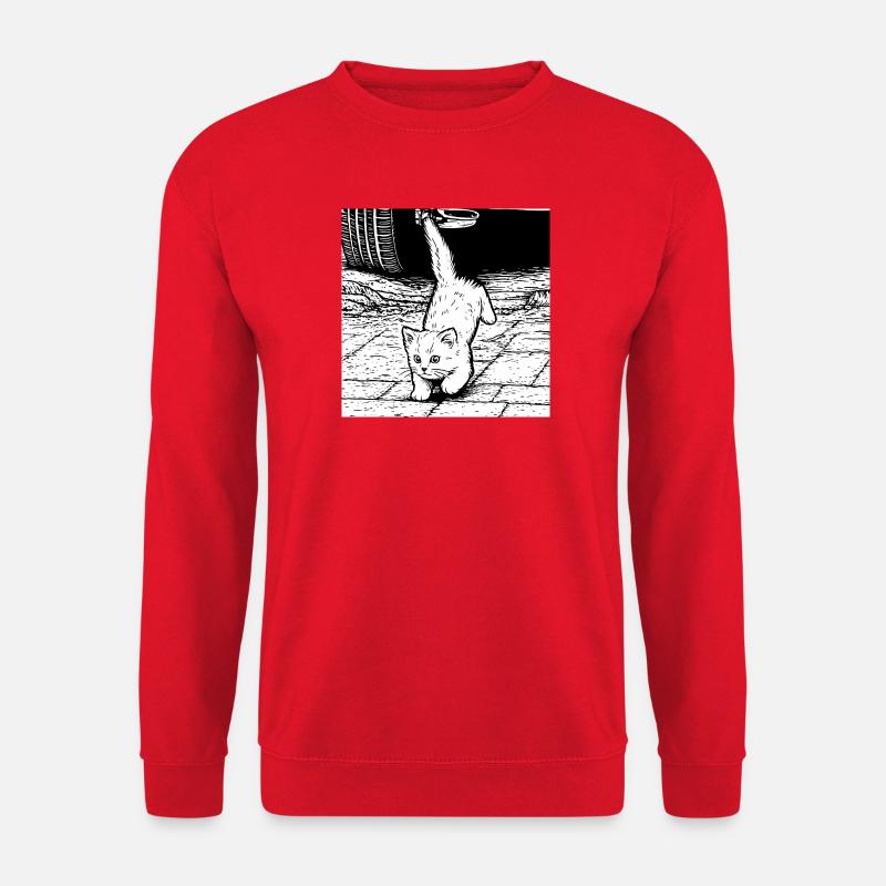 Katzenpfoten Blick unter Auto - Unisex Pullover - Rot