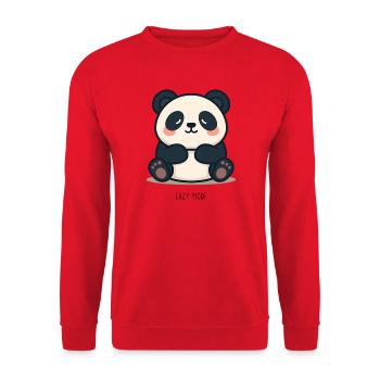 Panda Cartoon T-Shirt – Lazy Mode - Unisex Pullover - Rot - Vorne - Alina (178cm) & Michal (187cm)