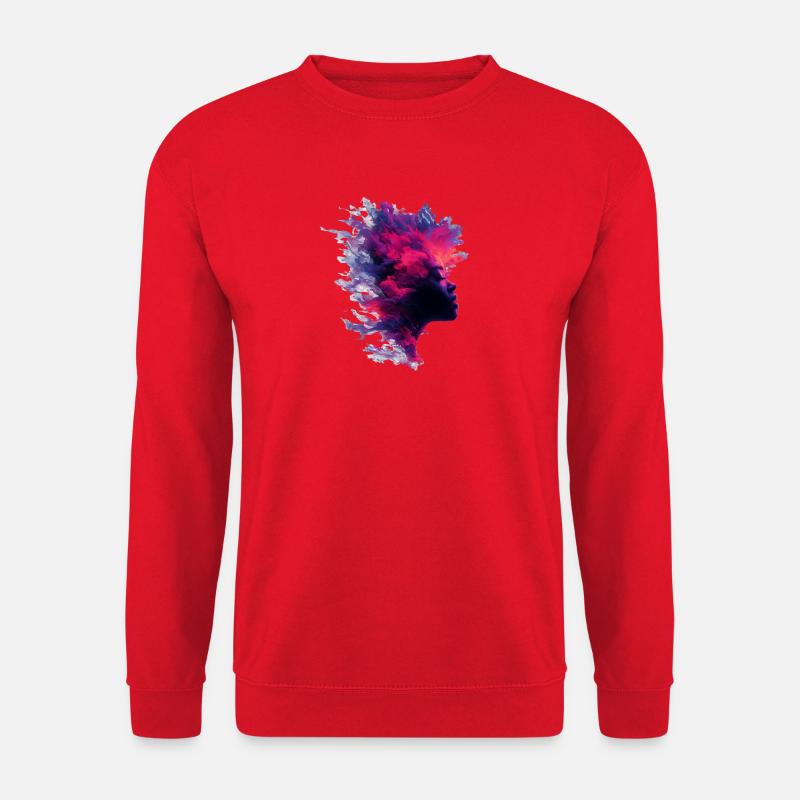 Fiery_Nebula_Woman_Profile_Silhouette - Unisex Pullover - Rot