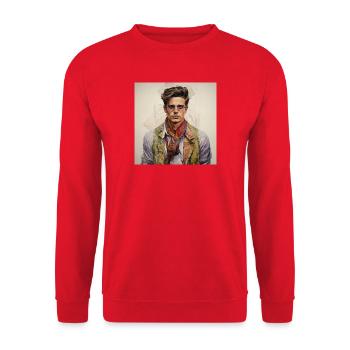 Vintage Glam Mann mit Seidenschal - Unisex Pullover - Rot - Vorne - Alina (178cm) & Michal (187cm)