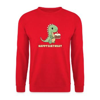 Dino with a birthday cake - Unisex Sweatshirt - red - Front - Alina (178cm) & Michal (187cm)