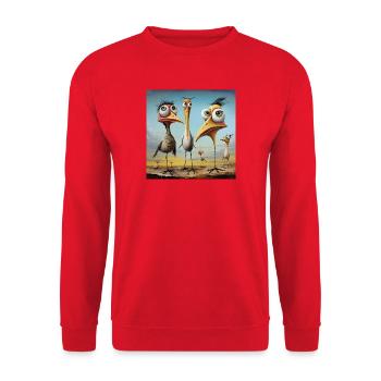 Quirlige Vogelschar am Strand - Unisex Pullover - Rot - Vorne - Alina (178cm) & Michal (187cm)