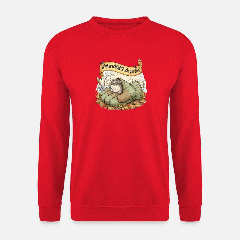 Igel schläft in Gartenhandschuh "Winterschläft? Ic - Unisex Pullover - Rot