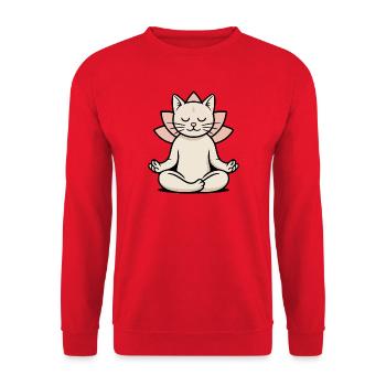 Zen Yoga Cat in Lotus Position - Mindful & Sweet - Unisex Sweatshirt - red - Front - Alina (178cm) & Michal (187cm)