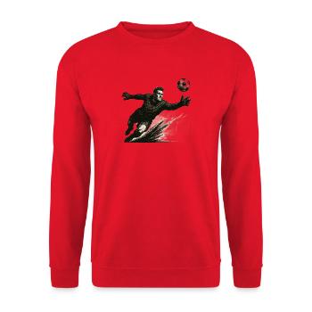 Torwart beim Hechtsprung Illustration - Unisex Pullover - Rot - Vorne - Alina (178cm) & Michal (187cm)