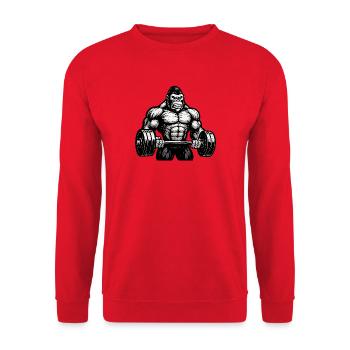 Kraftgorilla beim Hantelheben - Unisex Pullover - Rot - Vorne - Alina (178cm) & Michal (187cm)