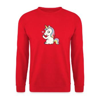 Licorne espiègle au cœur – Déclaration de licorne douce - Sweat-shirt Unisexe - rouge - Devant - Alina (178cm) & Michal (187cm)