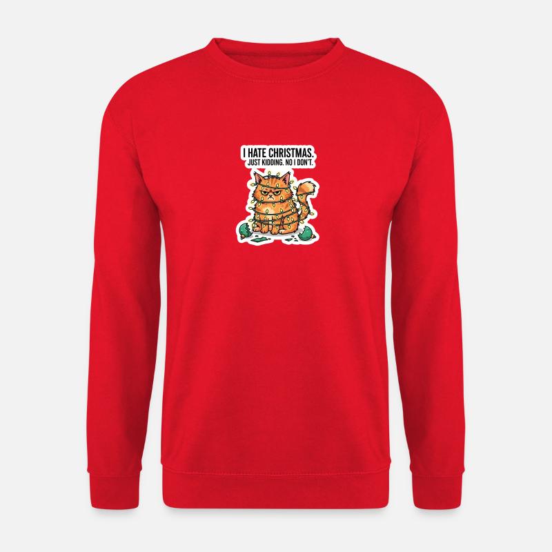 Katze im Weihnachtslichter-Sarkasmus - Unisex Pullover - Rot