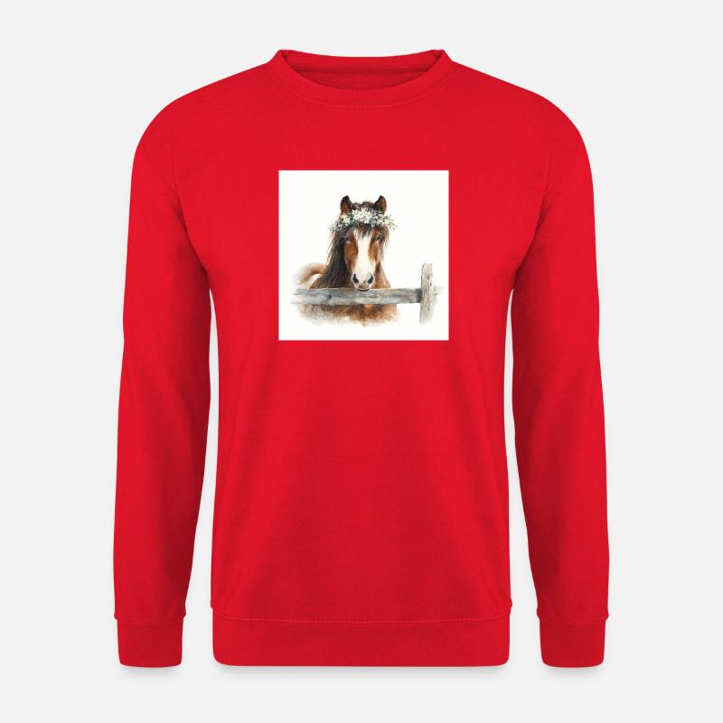 Blütengekrontes Pferd - Unisex Pullover - Rot