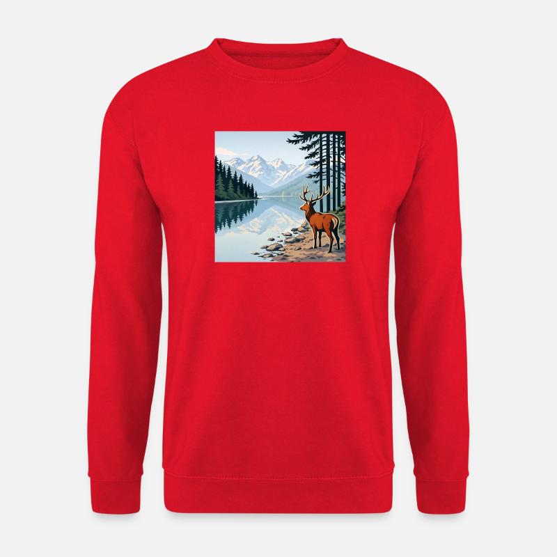 Hirsch am Bergsee - Unisex Pullover - Rot