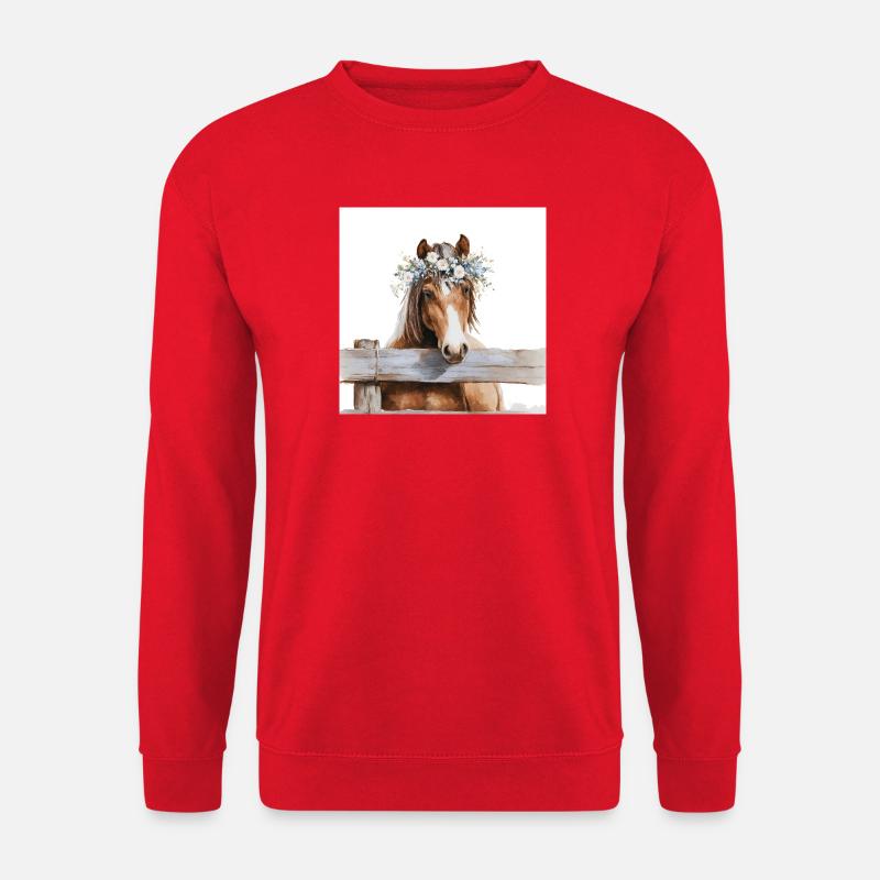Blütengekrontes Pferd - Unisex Pullover - Rot