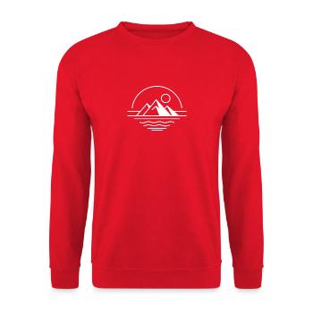 Minimalist Mountains with Sun on Water - Unisex Sweatshirt - red - Front - Alina (178cm) & Michal (187cm)