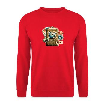 Retro Reiseglobus Stickerkollektion - Unisex Pullover - Rot - Vorne - Alina (178cm) & Michal (187cm)