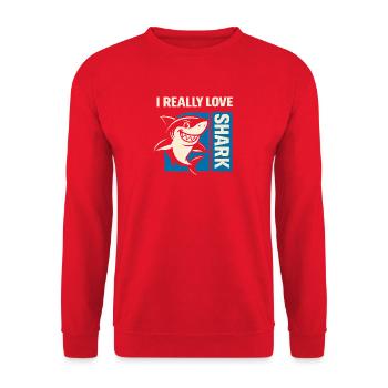 I Really Love Shark - Unisex Pullover - Rot - Vorne - Alina (178cm) & Michal (187cm)