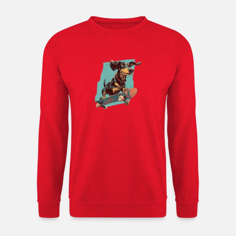Skateboard-Dackel - Unisex Pullover - Rot