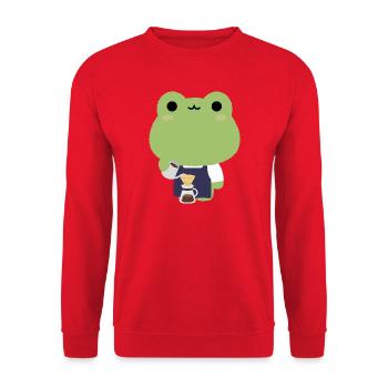 Kawaii Frog Barista - Unisex Sweatshirt - red - Front - Alina (178cm) & Michal (187cm)