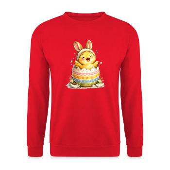 Chick with bunny ears in Easter egg - Unisex Sweatshirt - red - Front - Alina (178cm) & Michal (187cm)