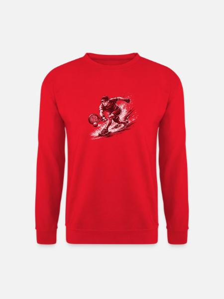 Dynamischer Tennisspieler in Schwarzweiß - Unisex Pullover - Rot
