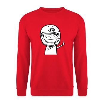 FU Meme mit Motorradhelm (Farben änderbar) - Unisex Pullover - Rot - Vorne - Alina (178cm) & Michal (187cm)