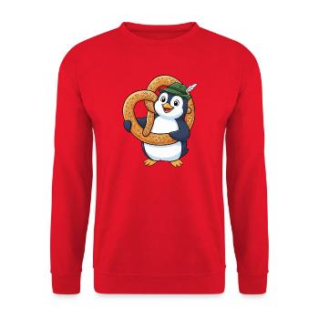 Dessin animé Bavaria du Pingouin mignon avec un bretzel - Sweat-shirt Unisexe - rouge - Devant - Alina (178cm) & Michal (187cm)
