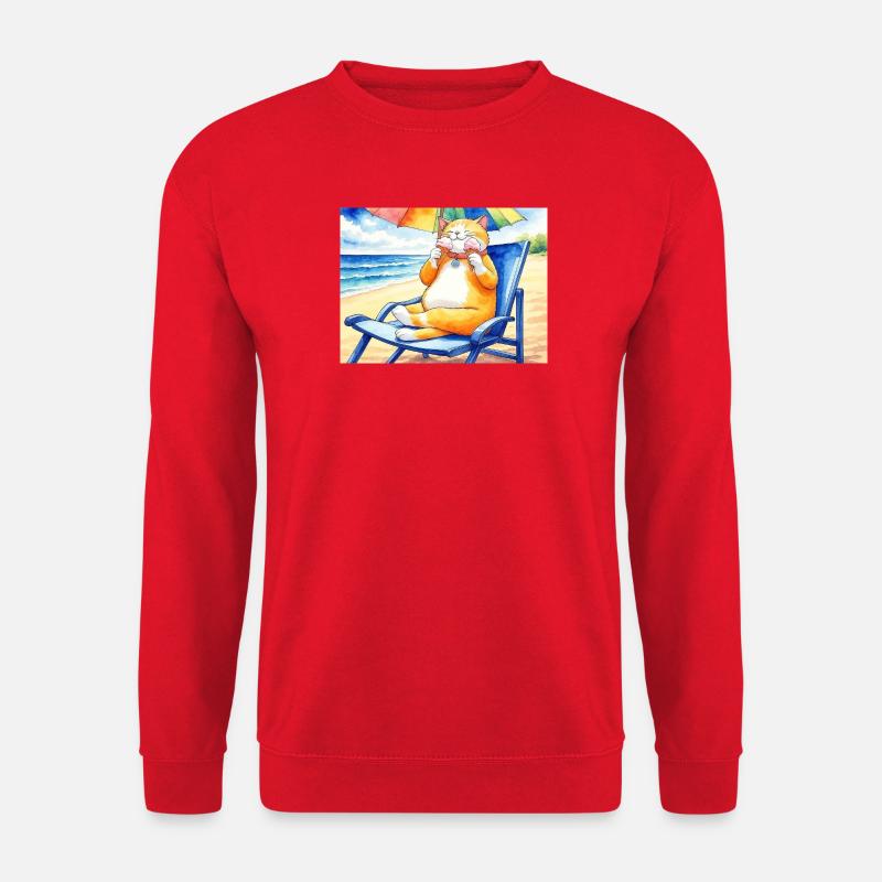 Katze am Strand mit Eiscreme - Unisex Pullover - Rot