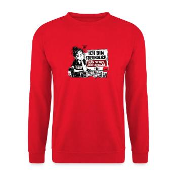 Ich bin freundlich. Man sieht’s nur schlecht. - Unisex Pullover - Rot - Vorne - Alina (178cm) & Michal (187cm)