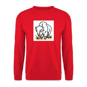 Bison on yellow grass - Unisex Sweatshirt - red - Front - Alina (178cm) & Michal (187cm)
