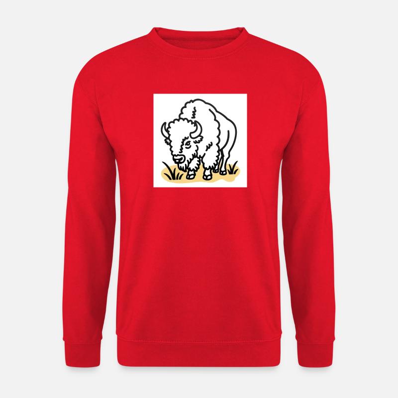 Bison on yellow grass - Unisex Sweatshirt - red