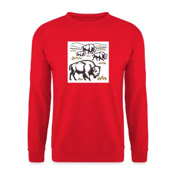 Bisonherde auf der Steppe - Unisex Pullover - Rot - Vorne - Alina (178cm) & Michal (187cm)