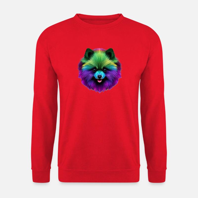 Lebendiges Regenbogenpomeranian-Pop-Art-Hundeporträt - Unisex Pullover - Rot