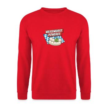 Weisswurst Powered - Unisex Pullover - Rot - Vorne - Alina (178cm) & Michal (187cm)
