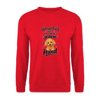 Sag Hallo zu Hunden Zwergpudel - Unisex Pullover - Rot - Vorne - Alina (178cm) & Michal (187cm)
