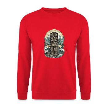 Tiki-Beschützer – Geist des Pazifiks - Unisex Pullover - Rot - Vorne - Alina (178cm) & Michal (187cm)