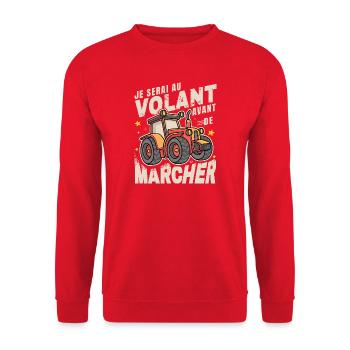 Au Volant Avant de Marcher Bébé Tracteur - Sweat-shirt Unisexe - rouge - Devant - Alina (178cm) & Michal (187cm)