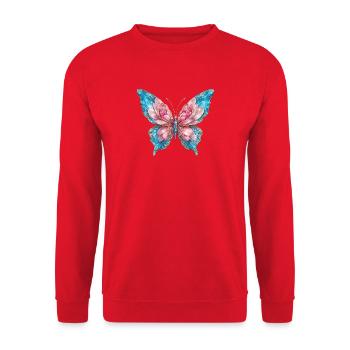 Wasserfarbiger Schmetterling Blau Pink Goldrand - Unisex Pullover - Rot - Vorne - Alina (178cm) & Michal (187cm)