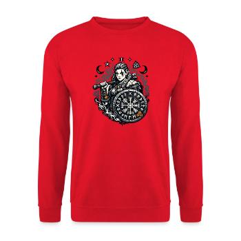 Viking Kämpfer mit Runen Schild - Unisex Pullover - Rot - Vorne - Alina (178cm) & Michal (187cm)
