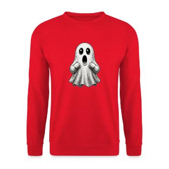 Süßer Halloween Geist Kürbis Spooky Herbstmotiv - Unisex Pullover - Rot - Vorne - Alina (178cm) & Michal (187cm)
