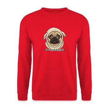 Mops im Schafspelz - Unisex Pullover - Rot - Vorne - Alina (178cm) & Michal (187cm)