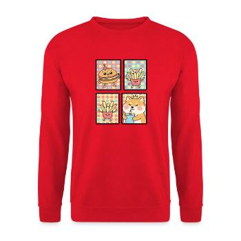 Cute Kawaii Animals and Fast Food Design Set - Unisex Pullover - Rot - Vorne - Alina (178cm) & Michal (187cm)