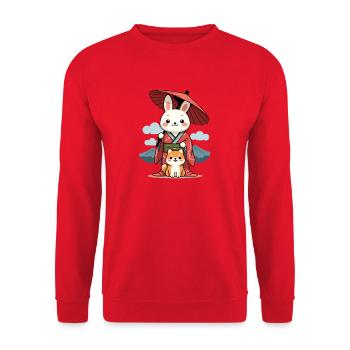 Cute Space Bunny Astronaut Design - Unisex Pullover - Rot - Vorne - Alina (178cm) & Michal (187cm)